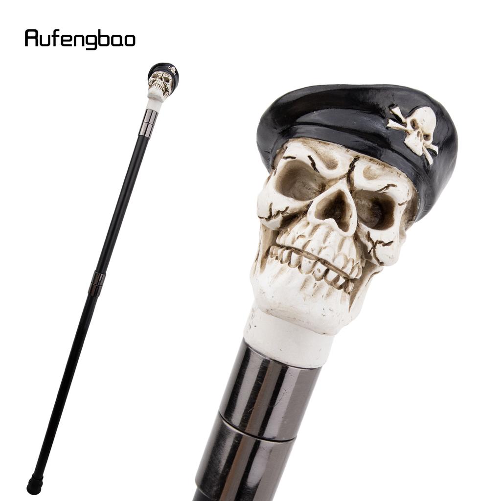 White Resin Skull Hat Head Walking Cane Fashion Decorative Steel Stick Gentleman Elegant Cosplay Cane Knob Crosier 94cm