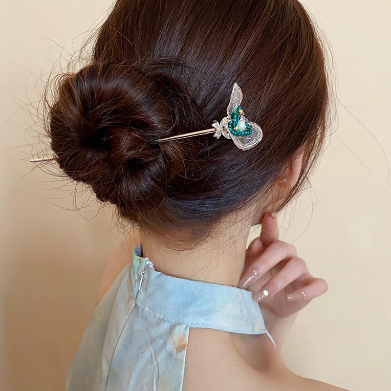 New Chinese Style Butterfly Flower Bead Tassel Hairpin, Chinese Style High-End Hairpin, Hanfu Versatile Hairpin, Hair Accessory for Women
