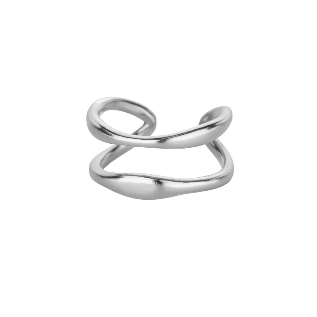 Inele duble minimaliste pentru femei Culoare aurie Oțel inoxidabil Inel deschis Estetic Cadou bijuterie de nuntă de Crăciun