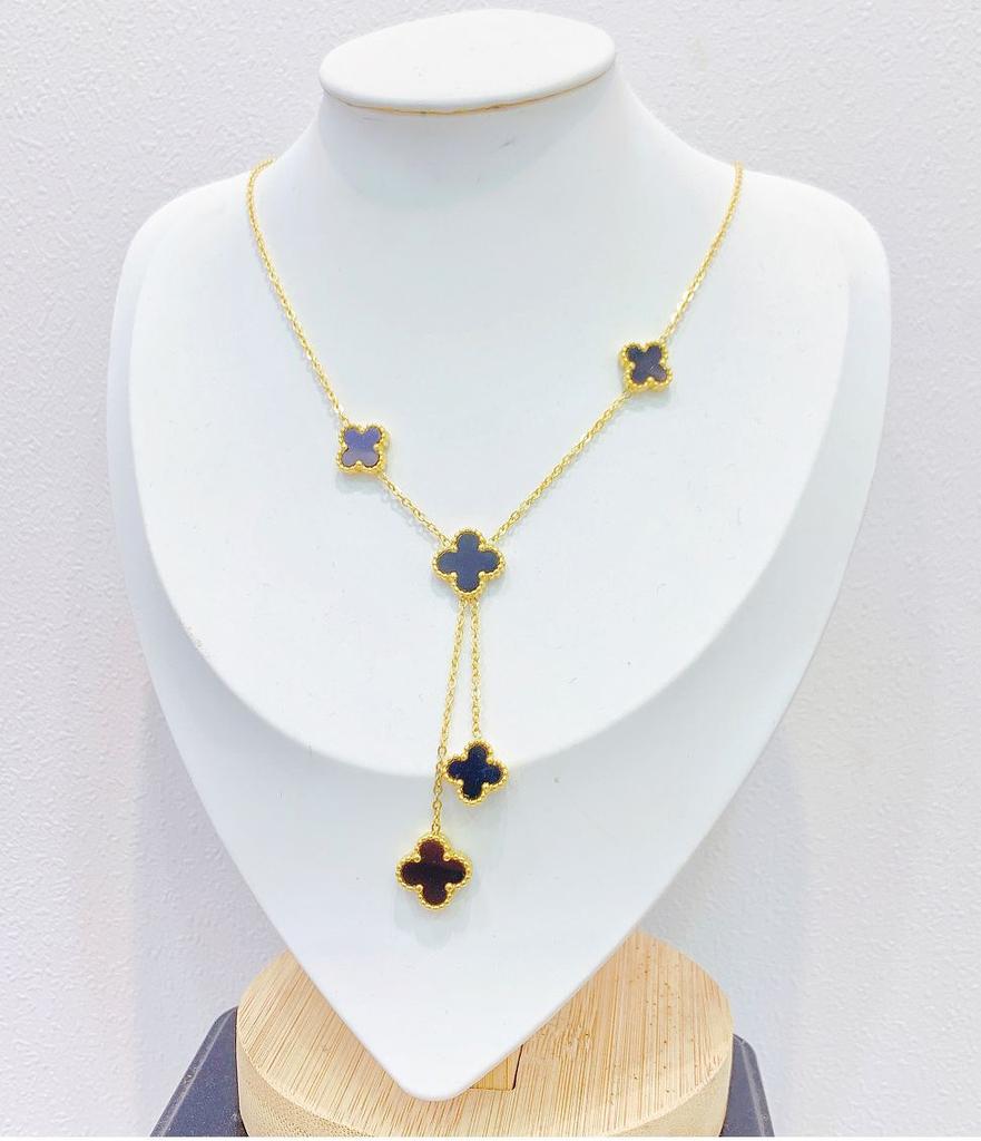 Titanová ocel zlatá Čtyřlístek oboustranný střapec řetízek ozdoba ženské klíční kosti, nejlepší dárek pro přítelkyni