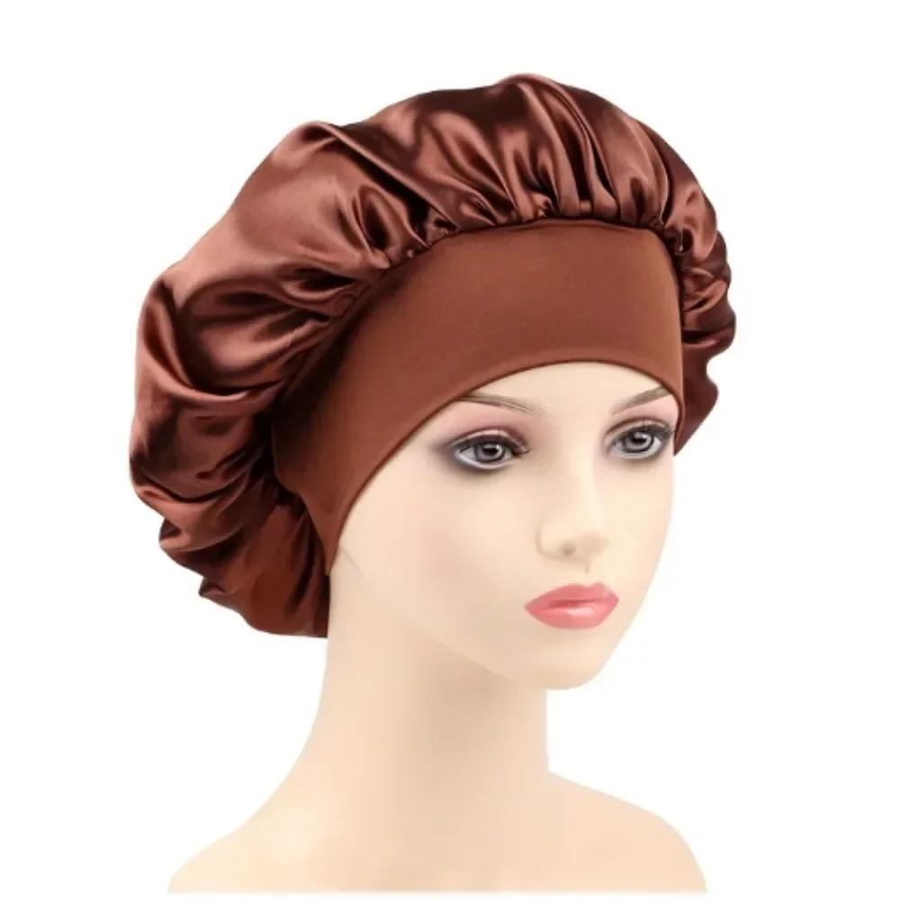 1 PC Satin Wide Brim Nightcap Silky Bonnet Hair Wrap for Sleeping Sleep Cap with Elastic Soft Band Shower Cap Silk Bonnet