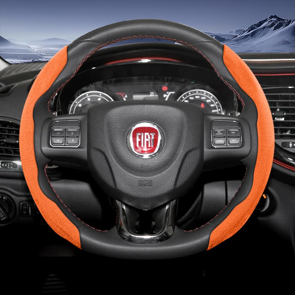 zkfan8 Suitable for Fiat Sports Suede Steering Wheel Cover, Split Snap-On Type, Non-Slip and Durable, for Models Such as 500 Panda Pandina Tipo Egea