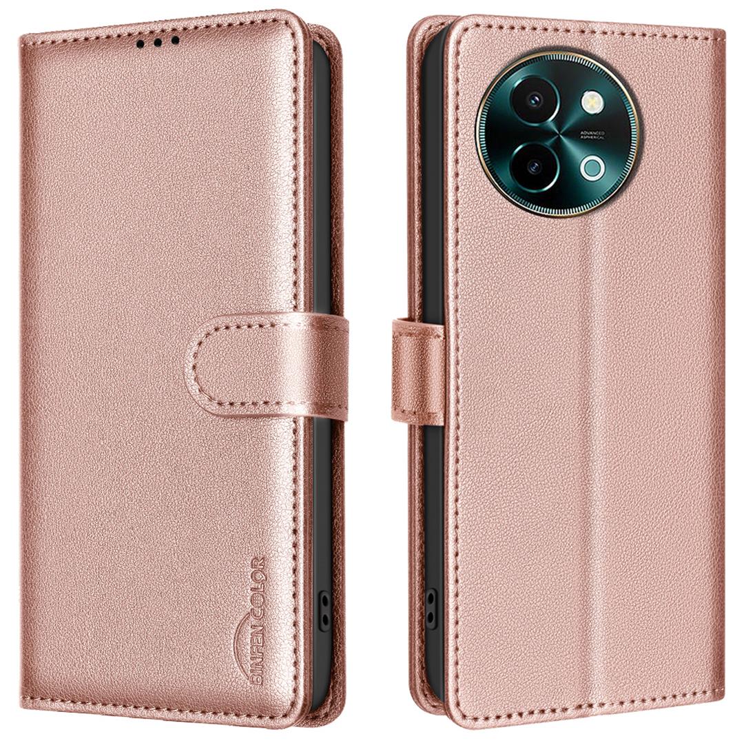 

BINFEN COLOR BF32 For vivo Y38 5G/Y200i 5G Phone Case Litchi Texture RFID Blocking Leather Phone Cover Rose Gold
