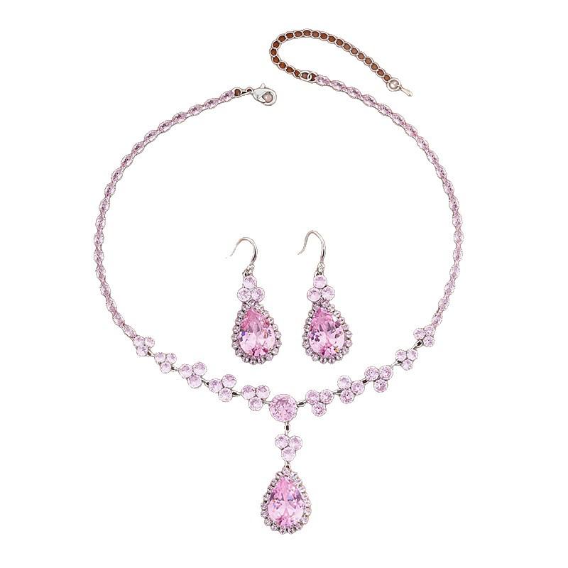 Hot-Selling Green Water Drop Earrings & Necklace Bridal Set - Fashionable Zircon Accessories