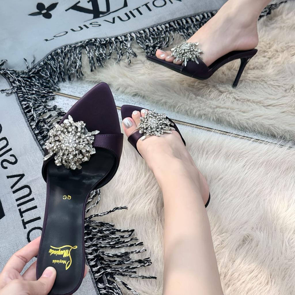 Spot L-248 Summer New 2025 Rhinestone Stunning High Heel Sandals Premium Feeling Not Tired Foot Pointed High Heels