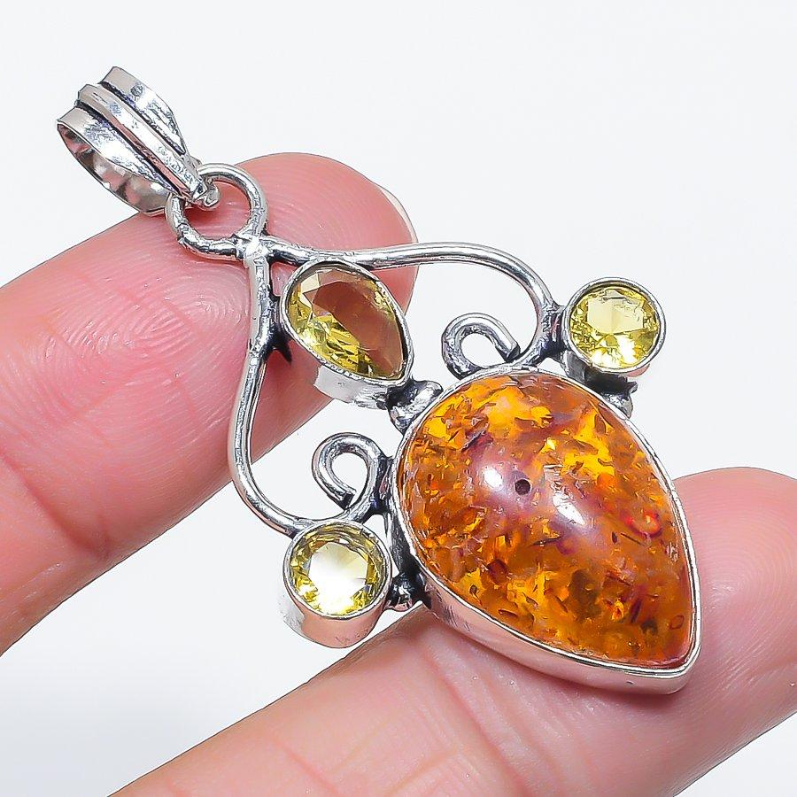 

Натуральный балтийский янтарь, цитрин, ювелирная подвеска из стерлингового серебра 925 пробы, 2,05 I7z39