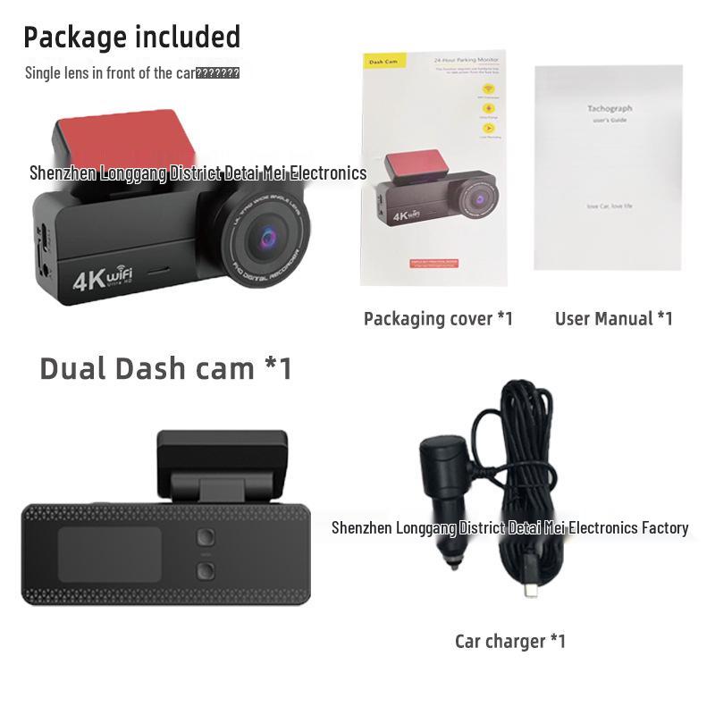 4K HD Night Vision Dash Cam with WiFi Mobile Interconnect & 3M Adhesive