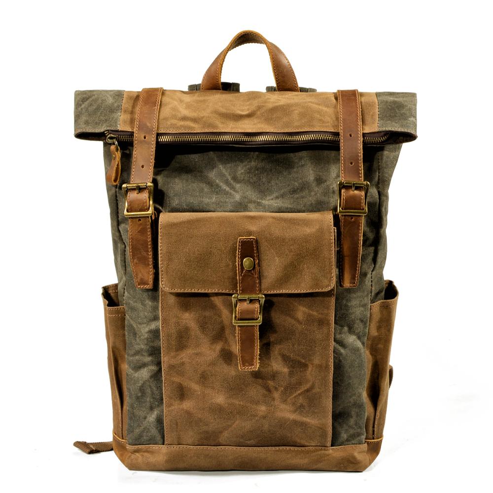 Luksusowe płócienne plecaki w stylu vintage dla mężczyzn płócienny skórzany plecak podróżny duże wodoodporne plecaki Retro Bagpack