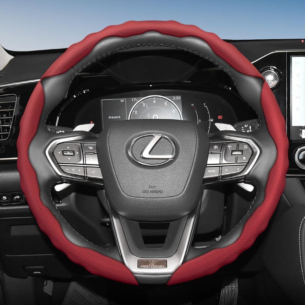 Steering Wheel Cover for Lexus, Wave-Shaped Sporty Design, Breathable Leather, Segmented, Non-Slip, Sweat-Absorbing Protective Cover, Rx Nx E