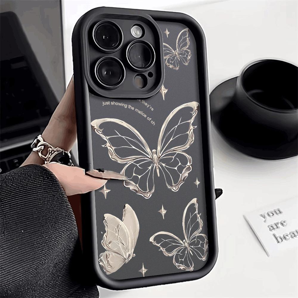 Gold Butterfly Silicone Phone Case For iPhone 16 15 14 Pro Max Cases iPhone 13 12 11 Pro Max Mini XS XR X 7 8 Plus SE 2020 Cover