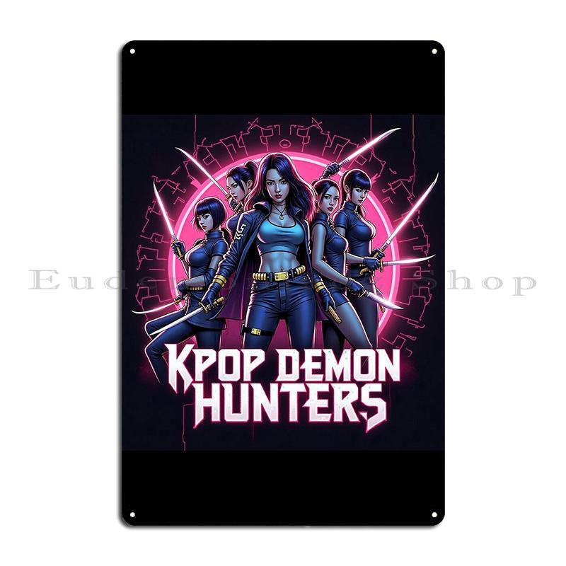 

Animated Kpop Films 2025 Logo Musical Fan K-Pop Demon Hunters X Heroic Poses Group Metal Plaque Character Mural Tin Sign Poster 20x30cm