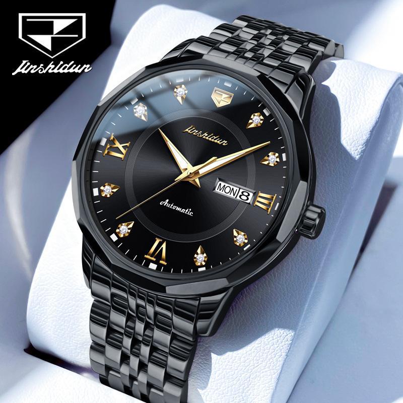 JINSHIDUN New Business and Leisure Men's Watch Elegant Business Double Calendar Mechanical Watch Waterproof Business Men's Watch