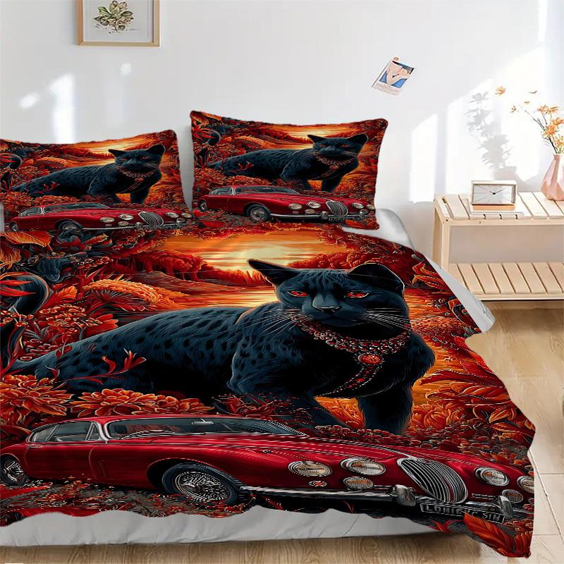 

3pcs Black Panther Duvet Cover Set, Cover For Bedroom Guest Room (1 Duvet Cover + 2 Pillowcase, Without Quilt), yy250922195 135x200cm