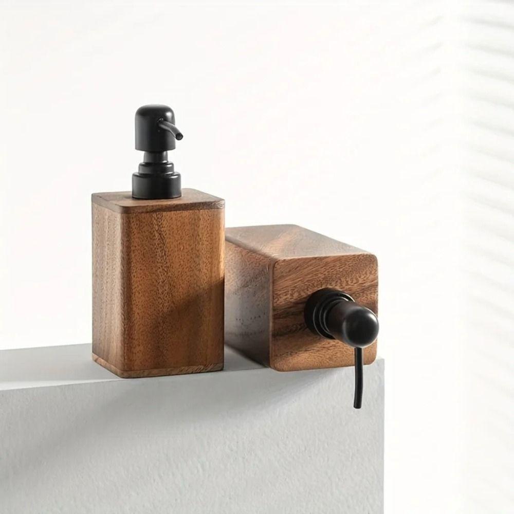 Luxury Walnut Wood Soap Dispenser 200/400ml Large Capacity Lotion Bottles Push-Type Shampoo Bottles for Hand Soap Shower Gel