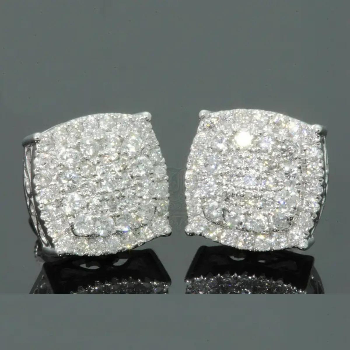 Unisex Square Cushion Cut Cubic Zirconia Stud Earrings Full Paved Sparkling Hip Hop Style Earrings for Men and Women белый
