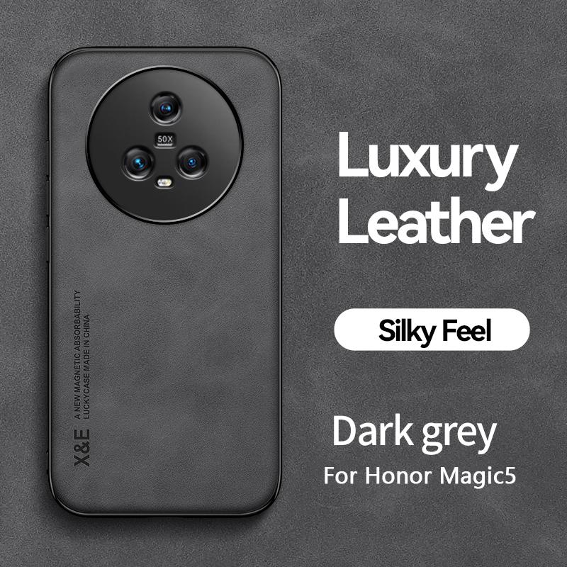 For Honor Magic 5 Pro Case Car Magnet Holder Leather Phone Cases For Magic5 5Pro 5G Shockproof Silicone Protection Back Cover