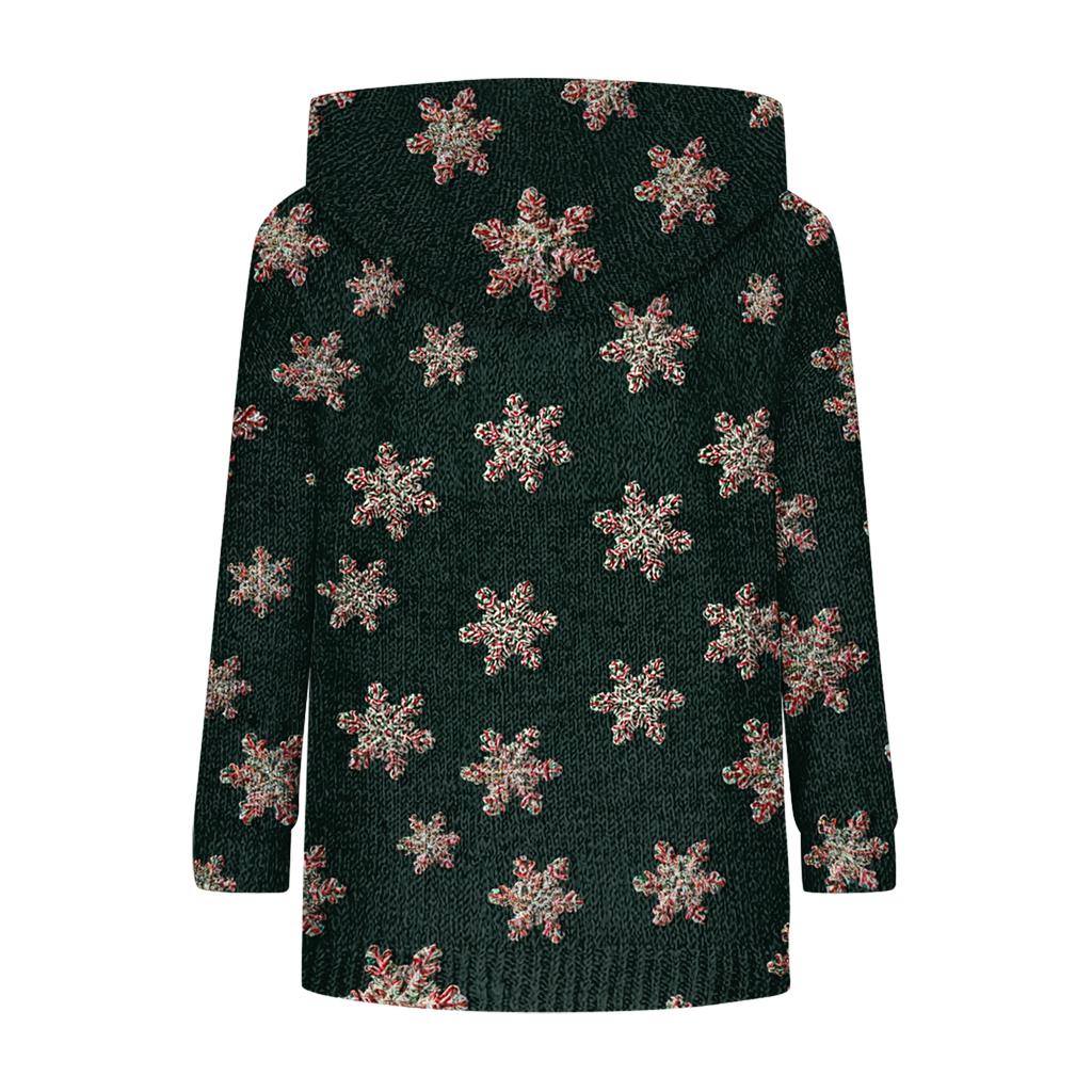 Women's Fashion Casual Long Sleeve Christmas Print Hooded Knitted Sweatshirt