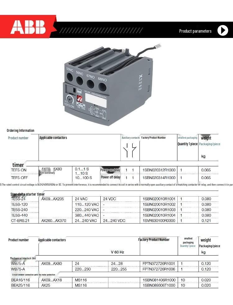 ABB TEF5 Contactor Timer Module: Energizing Delay Head TEF5-OFF & De-energizing Relay TEF5-ON.