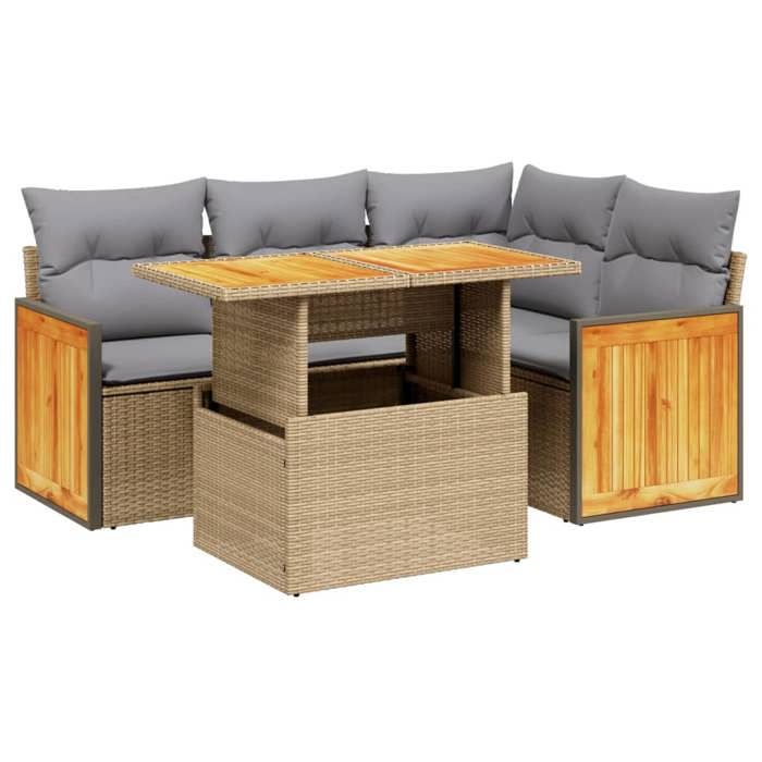 VidaXL Salon de Jardin avec Coussins 5 pcs, Canapés de Terrasse, Ensemble de Meubles de Patio, Mobilier d'Extérieur, Beige 3273943