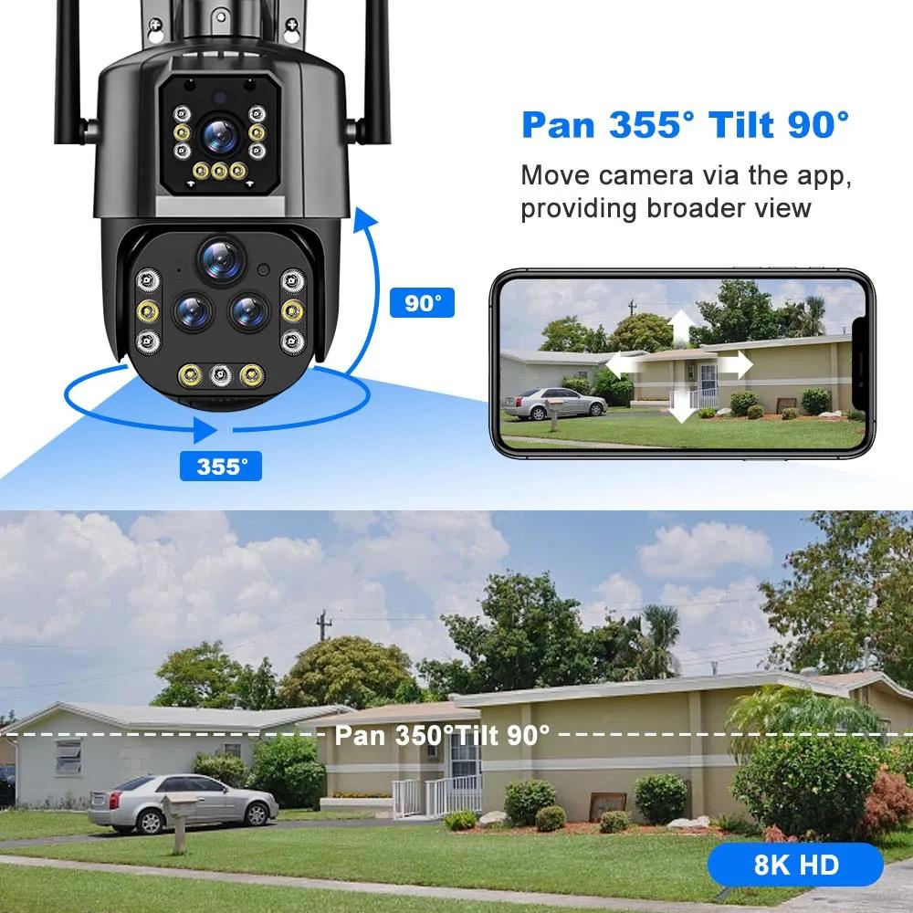 10K 20MP WiFi IP Camera 20X Zoom Four Lens Three Screen PTZ Cameras Outdoor 16MP 8K Video Surveillance Cam CCTV Security Camera