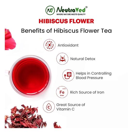 NeutraVed Hibiscus Flower Herbal Tea | Ideal for Iced Tea Cocktails, Mocktails | Natural Colorant for Summer | Zipper Pack of 1 - 50g