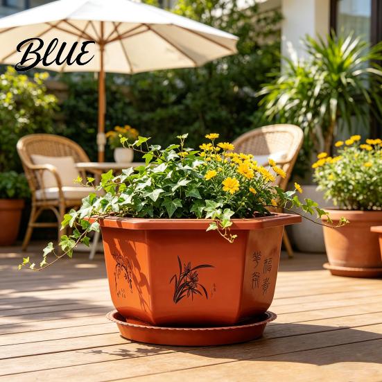 Hexagonal Plant Pots for Indoor Outdoor Flower Pot with Drainage Holes & Saucer Plants Durable Weather Resistant Large Decorative Living Room Planter