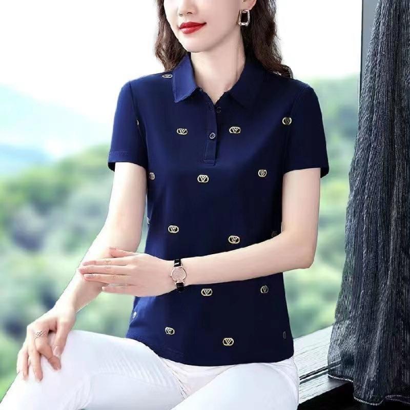 

Футболка для женщин, новый стиль, для мам среднего возраста, тонкая, с короткими рукавами, в стиле «молодая лестница», поло, верхняя часть 4XL