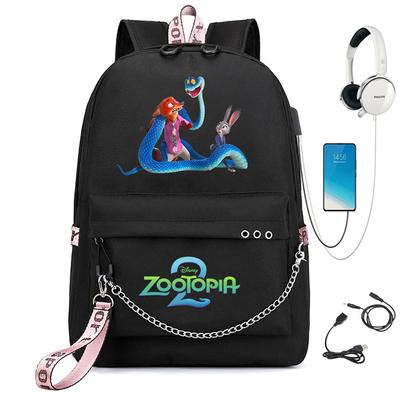 New Zootopia Print Backpack, Large Capacity Student Backpack with USB Laptop Bag 0202