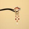 Tassel Wooden Hair Stick Red Hanfu Hairpin Temperament Horse Face Skirt Headwear  Hair Chopstick
