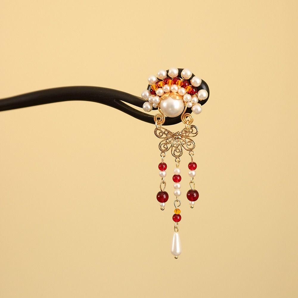 Tassel Wooden Hair Stick Red Hanfu Hairpin Temperament Horse Face Skirt Headwear  Hair Chopstick