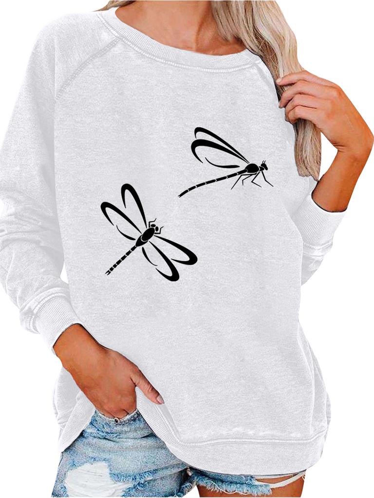 Women's Pullover Sweatshirt Oversized Sweatshirt Women's Spring/Fall Fashion Dragonfly Print Top