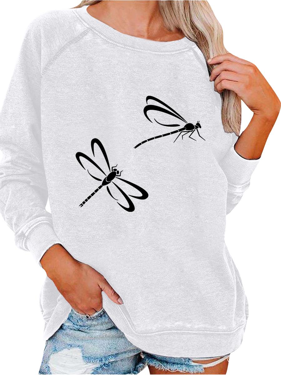 

Women s Pullover Sweatshirt Oversized Sweatshirt Women s Spring/Fall Fashion Dragonfly Print Top S белый
