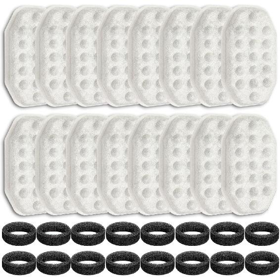 16 Pack Cat Water Fountain Filters Replacement for 108oz/3.2L Stainless Steel Pet Water Fountain with 16Pack Pre-Filter Sponges, Dog Water Bowl