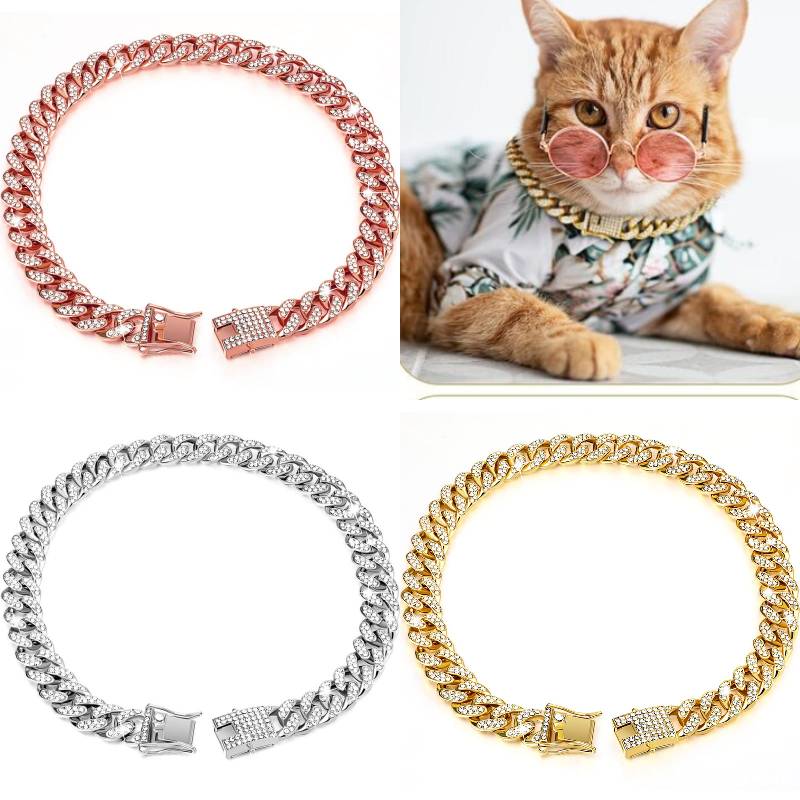 Dog Shiny Cat Chain Collar Pet Choke Collars Necklace Golden Sliver Pink Alloy