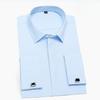Camisa de vestir clásica con puños franceses para hombre, camisa de vestir lisa con tapeta frontal, camisas blancas formales de negocios de manga larga para trabajo de oficina