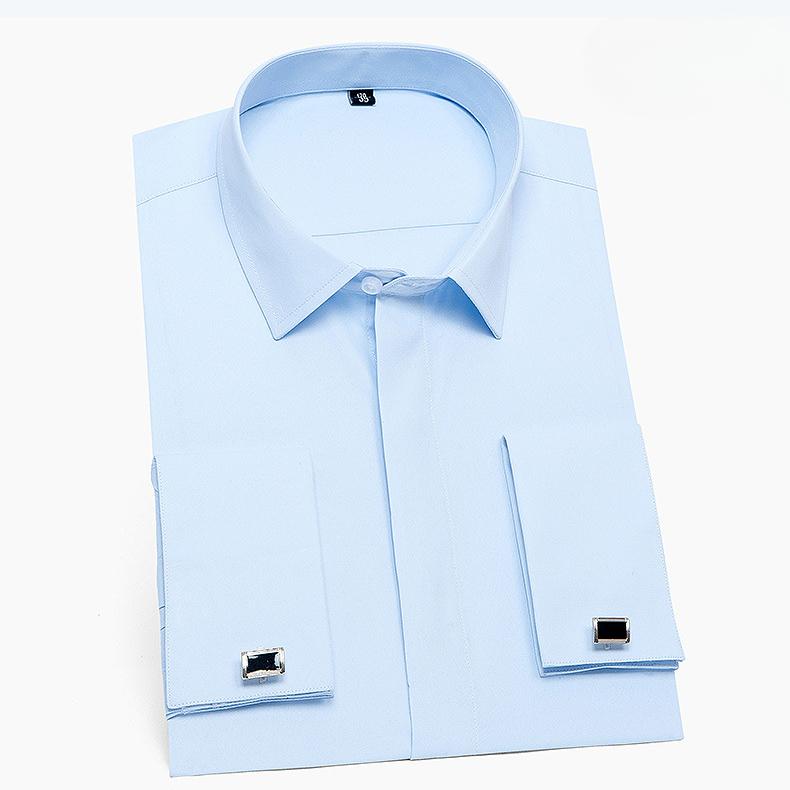 Camisa de vestir clásica con puños franceses para hombre, camisa de vestir lisa con tapeta frontal, camisas blancas formales de negocios de manga larga para trabajo de oficina
