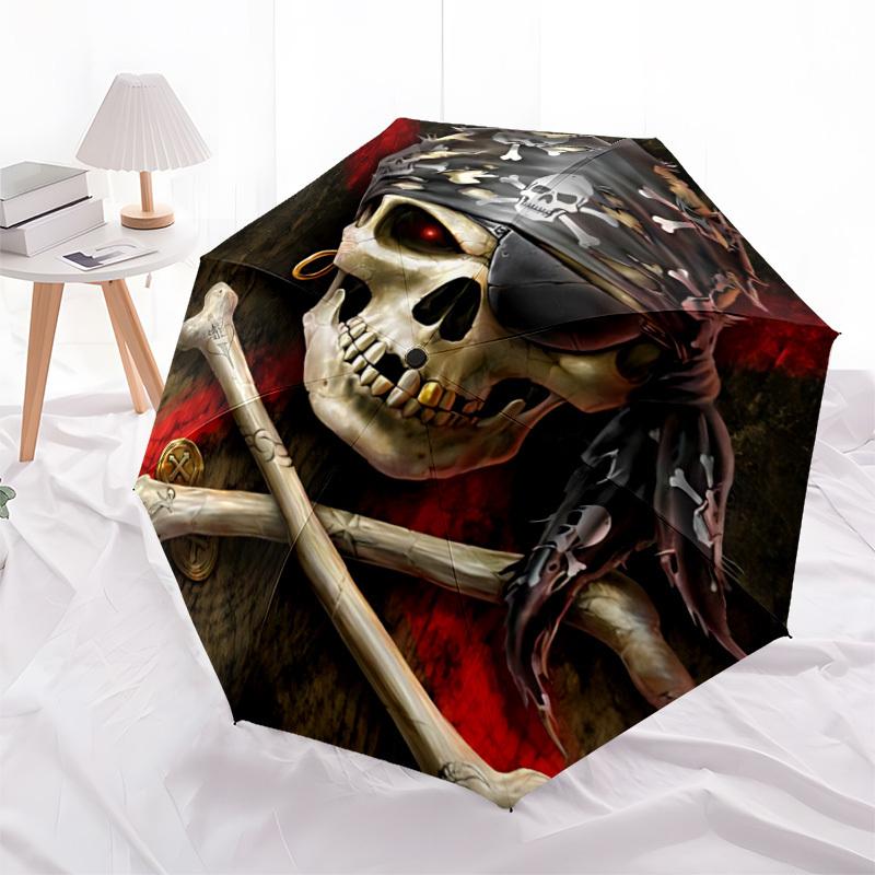 1 Stück Piraten Totenkopf Modischer Automatisches Öffnen/Schließen Faltbarer Regenschirm mit 8 Speichen, Winddicht Tragbar, Tägliche Nutzung267