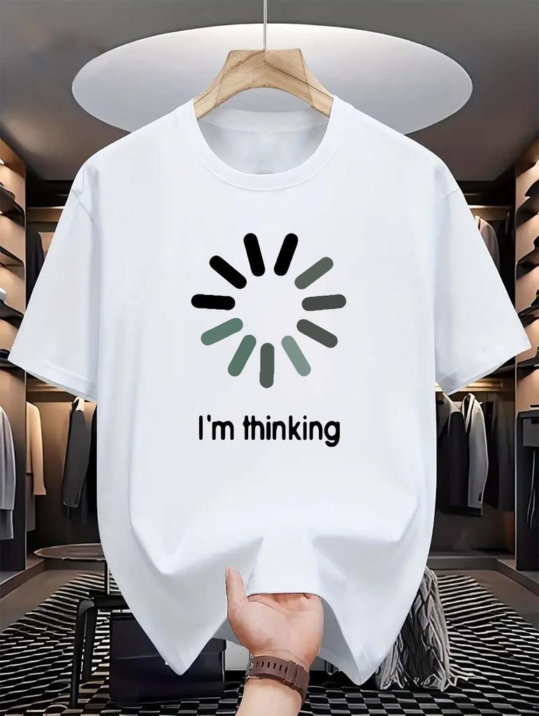 Summer Casual Crew Neck T-Shirt -  Regular Fit, "I'm Thinking" Print - Fashionable Short-Sleeve Top for Sports & Leisure