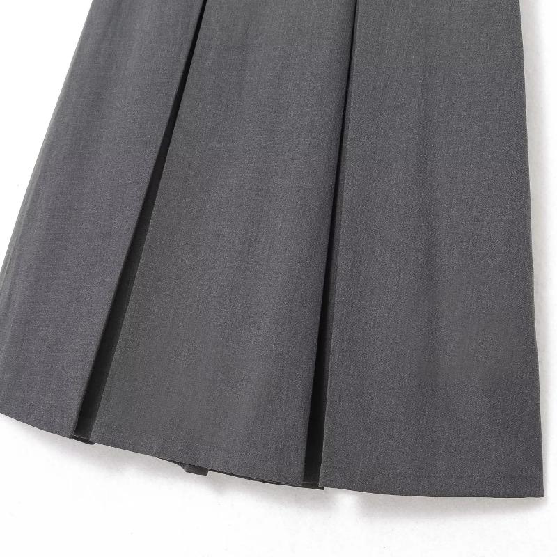 Vintage šedý oblek sukně do A Dámské jarní podzimní vysokoškolský styl s vysokým pasem skládaná střední délka sukně dámská