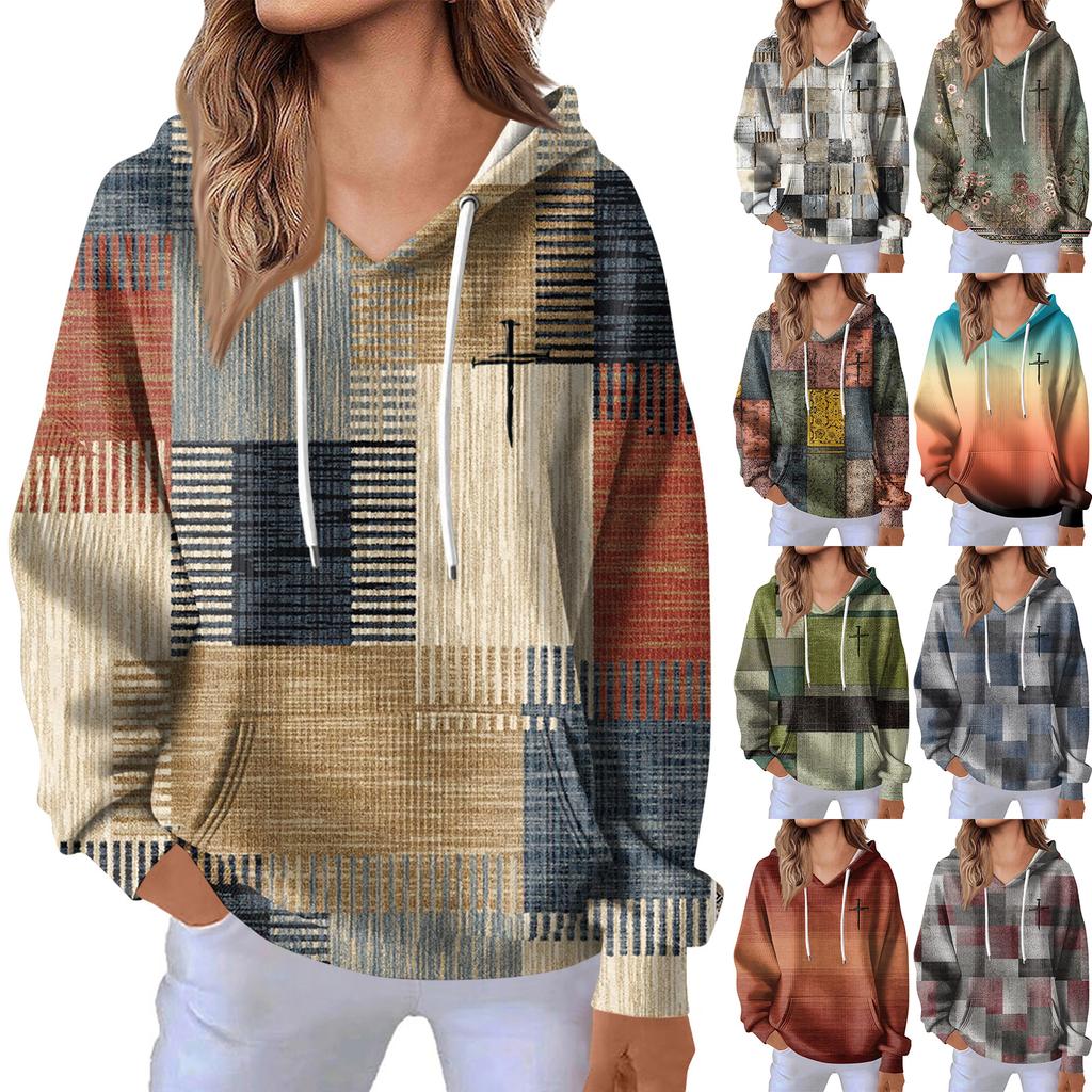Women's Fashion Casual Long Sleeve Solid Color Hooded Sweatshirt Tops