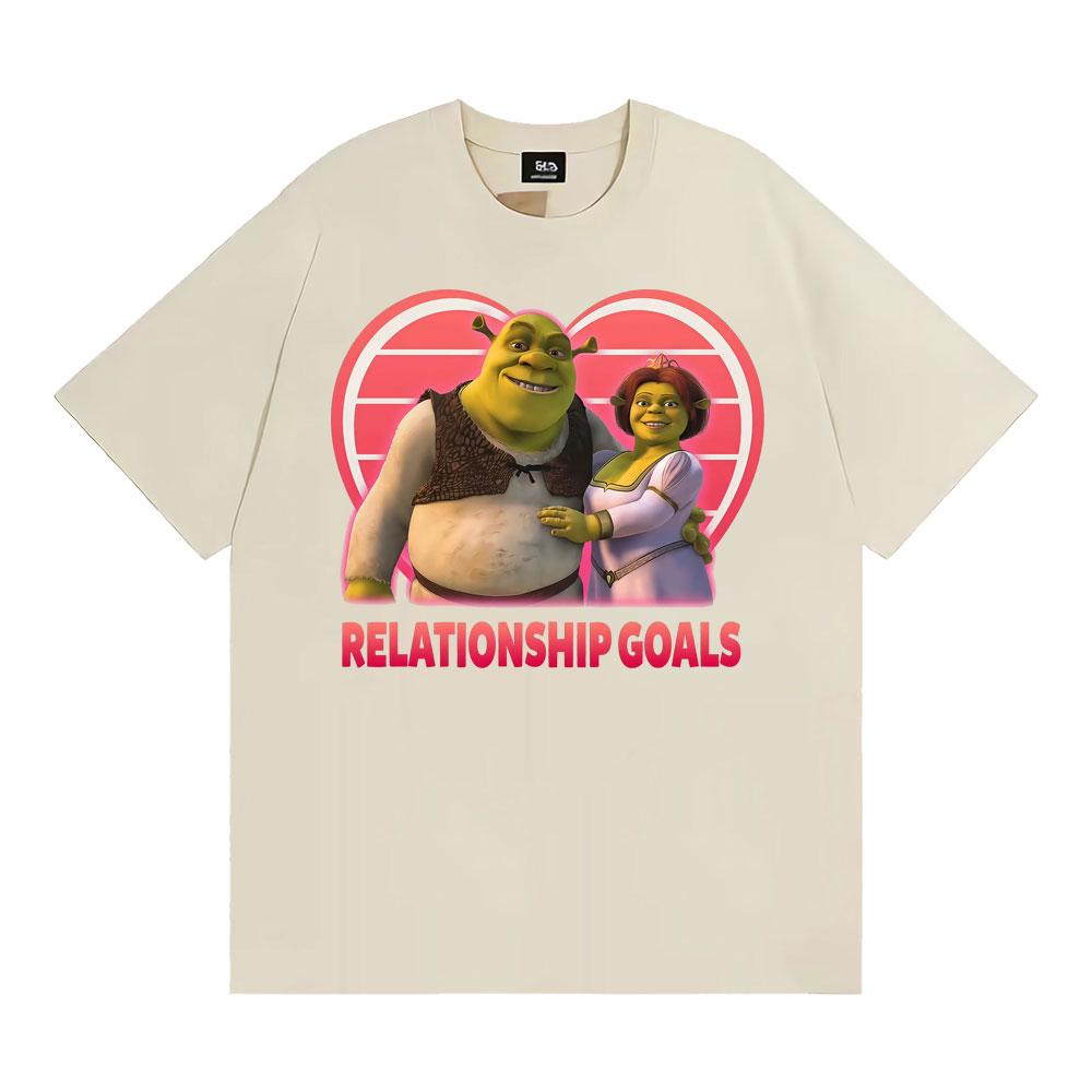 Fashion Shrek and Fiona Relationship Goals Meme T Shirt Funny Couples Cartoon Tshirts Fashion Humor Cozy High Quality Tshirt