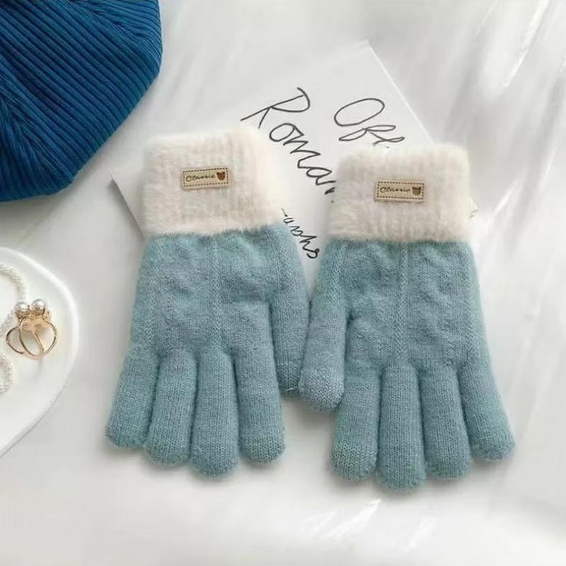 Yishan Yisi Color-block Plush Knit Warm Gloves