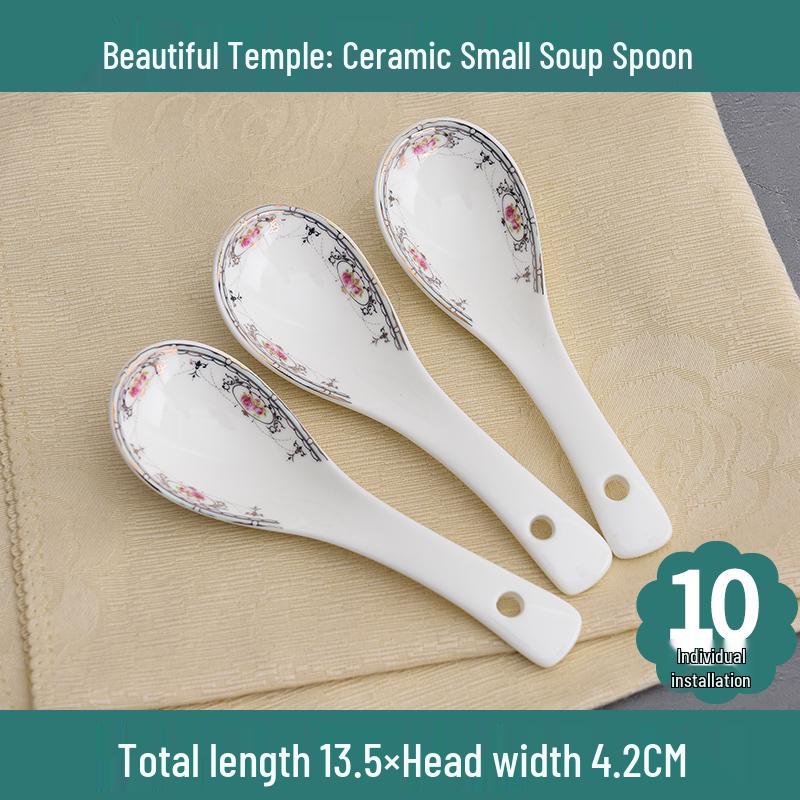 Set of 10 Chinese Style Ceramic Soup Spoons, New Bone China, Practical for Eating and Teaspoons.