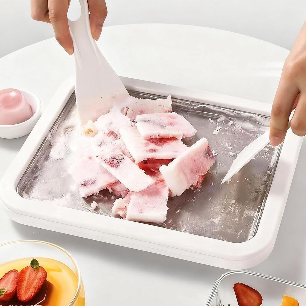 Rechteckiges Eisrollen-Maker-Kit, Eisrollenmaschine für zu Hause mit Sofortgefrierplatte und 2 Schabern, DIY-Eisrollenplatte für Kinder und Erwachsene
