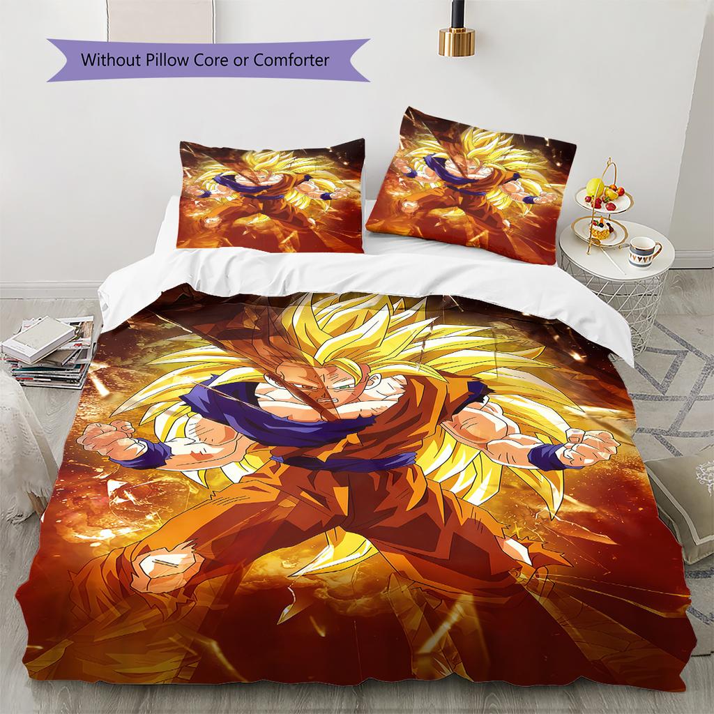 Povlečení se vzorem Son Goku, Sada přikrývky Potah na přikrývku Povlak na polštář Domácí dárek k narozeninám (1 * povlak na peřinu + 2 * povlak na polštář, bez jádra)