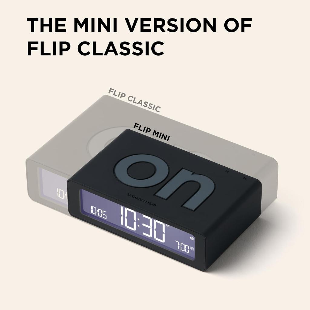 LEXON Mini Reversible LCD Alarm Clock Flip Mini Black USB-TypeC Charging3 Brightness LevelsTouch Sensor Snooze Light