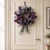 Theme Halloween Decor Mesh Ribbon Wreath for Front Door, Spooky Skull Pumpkin with Bow, Purple Black Stripe Decorative Garland Doors Walls Windows