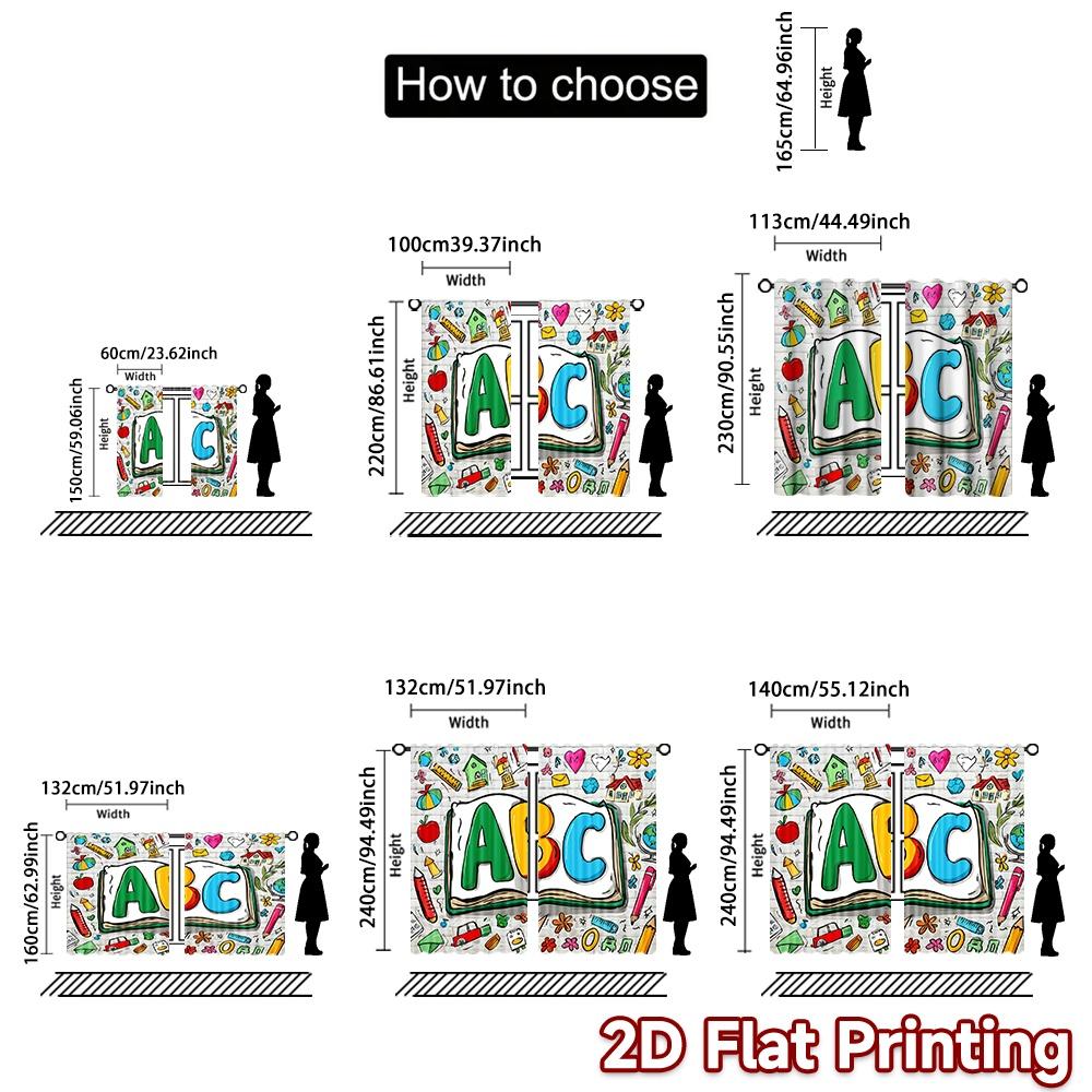2D flat printing 2pcs Curtain Party Curtain School Learning ABC Digital Printed Polyester Drapes Festive Wall Decor for Indoor