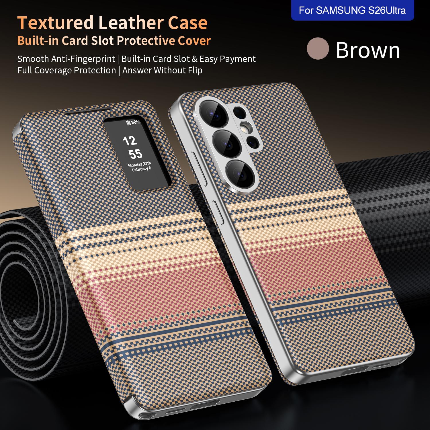 

Fashion Unique Texture Flip Cover Case For Samsung Galaxy S26 Ultra S25 Edge S24 FE S23+ Plus A55 A56 A57 A36 Card Slot Holder Galaxy S26 Ultra темно-коричневого