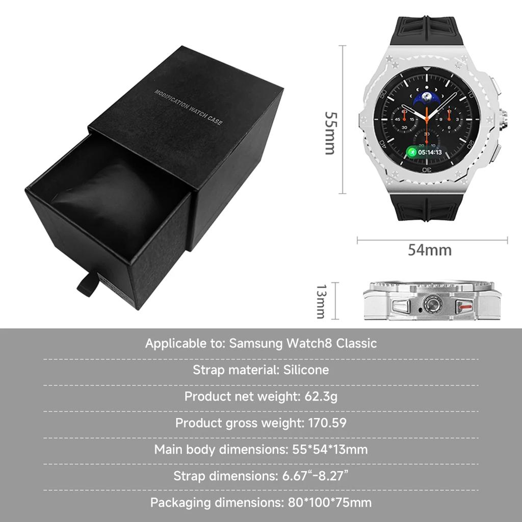 Luxury Modification Kit For Samsung Watch 8 Classic 46mm Metal Case+Rubber Band For Watch 8 Classic 46mm Refit Kit Accessories